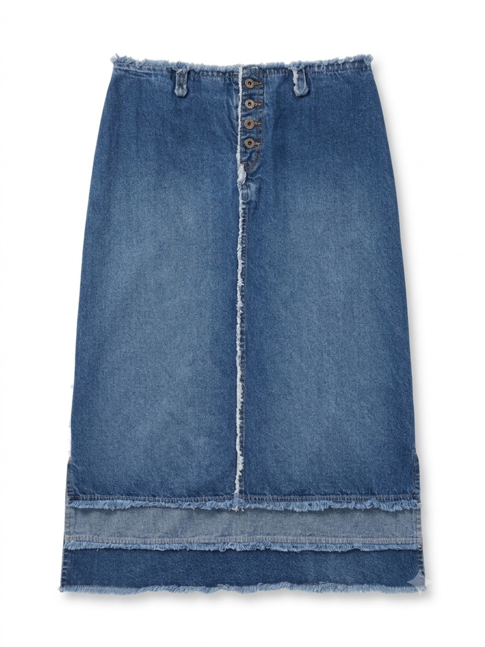Y2K Steampunk Me and You Distressed Denim Maxi Skirt Raw Trim Deconstructed Boho
